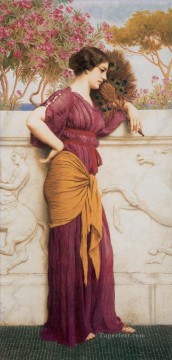 ジョン・ウィリアム・ゴッドワード Painting - ピーコック・ファン 1912 新古典主義の女性 ジョン・ウィリアム・ゴッドワード
